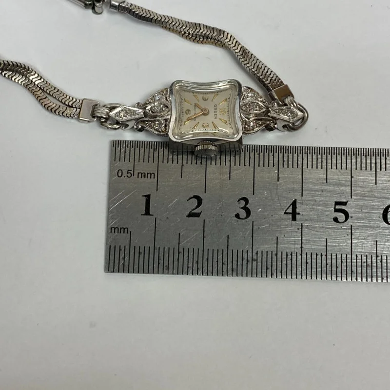 Vintage Ladies Gruen Precision 14K White Gold w Diamonds 17 Jewels