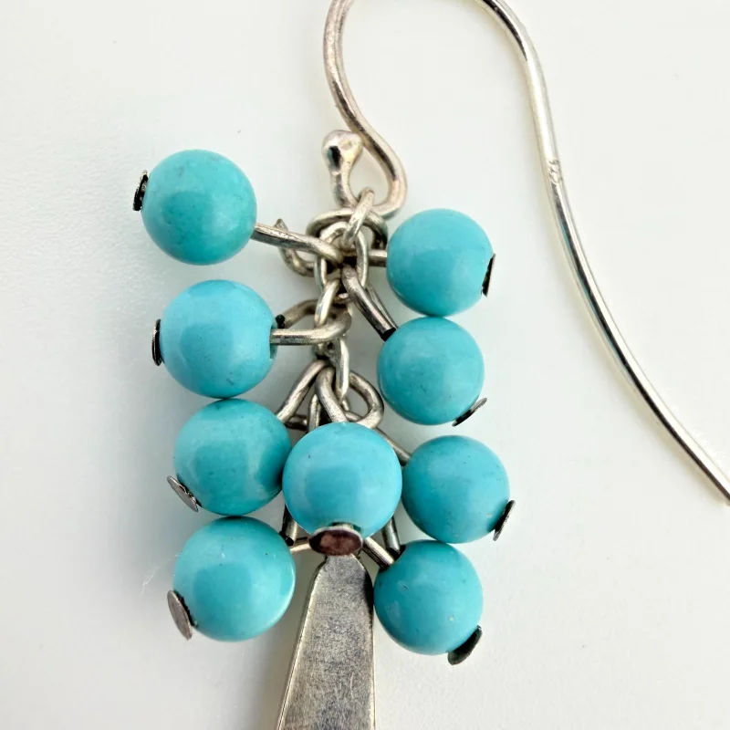 Boho Sterling Silver Dangle Earrings with Turquoise Bead Clusters