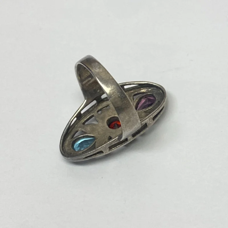 Vintage Sterling Silver Marcasite and Multi Color stones Ring Size 7.5