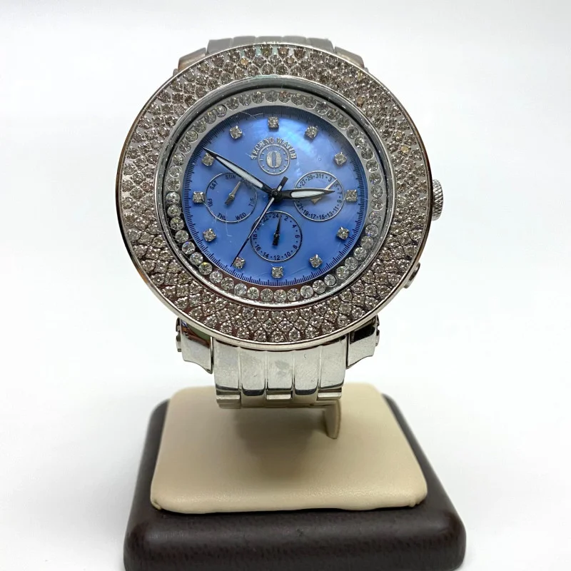 Techno Watch Blue Dial with 4ct Diamonds, 50 mm