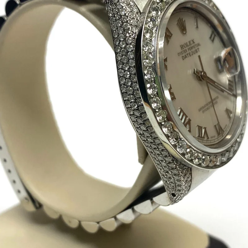 Rolex Datejust 36mm Stainless Steel Watch Diamond Bezel-White Roman Dial