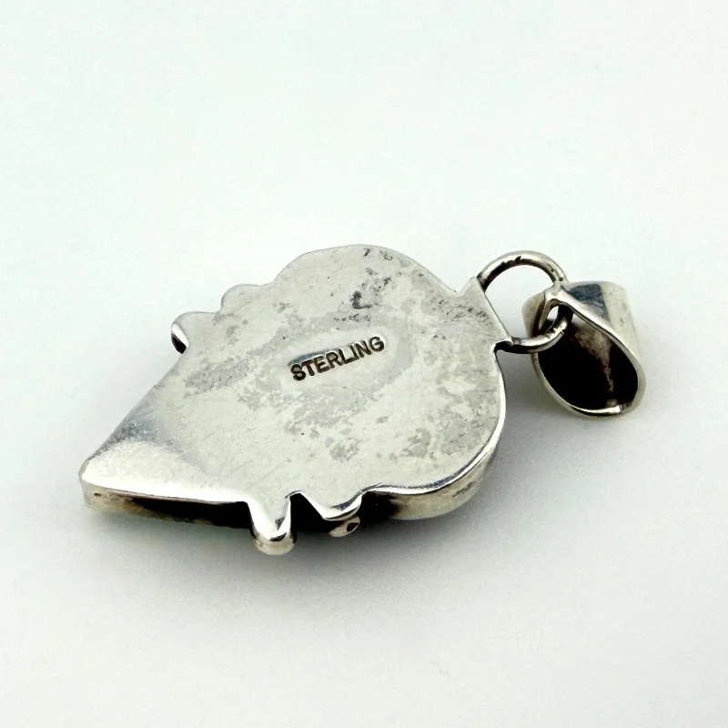 Vintage Handmade Sterling Silver 925 Fire Opal & Snowflake Obsidian Pendant