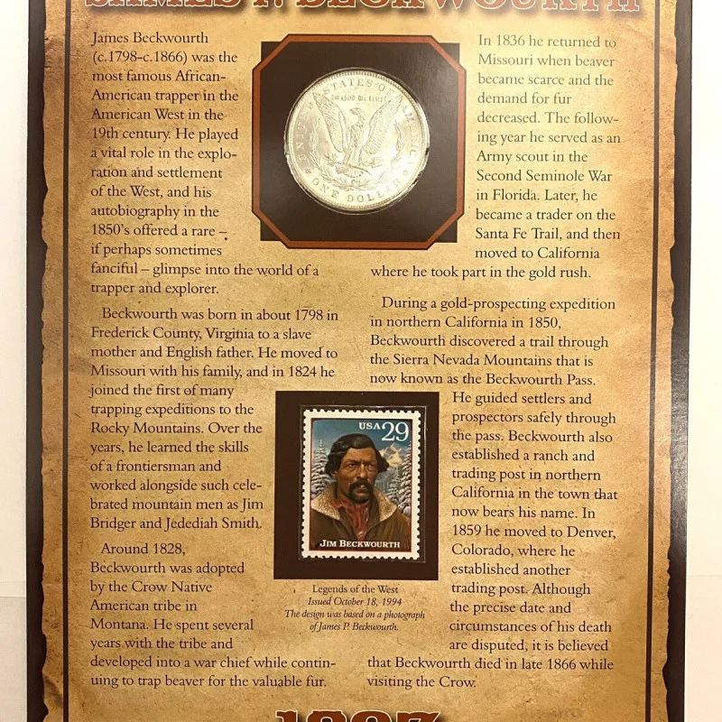 1897 S BU/UNC Morgan Silver Dollar - PCS LEGENDS OF THE WEST, "James Beckwourth"