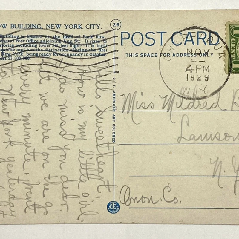 1922 1 cent George Washington postage stamp on Post card #Nov