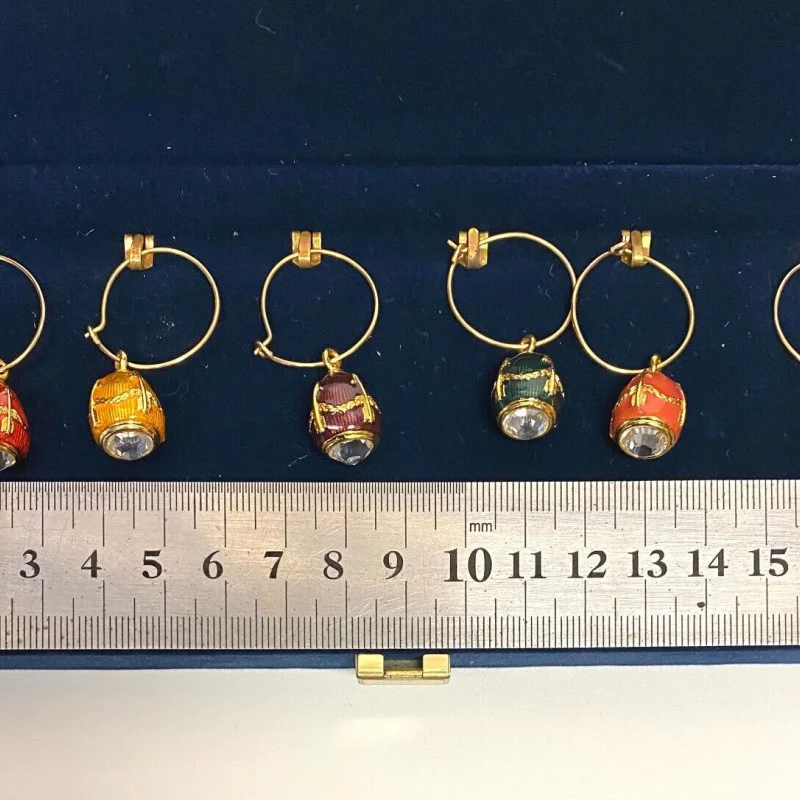 Faberge Egg Wine Glass Charms: Set of Six in Velvet Case - EXCELLENT CONDITION!