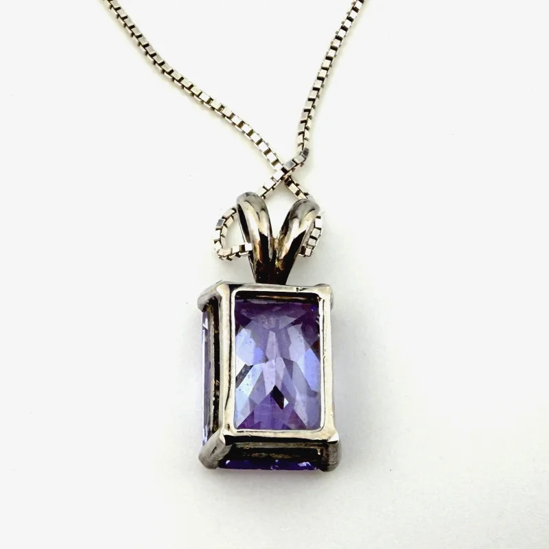 Sterling Silver Lavender CZ & Marcasite Jewelry Set - Pendant & Earrings - 925