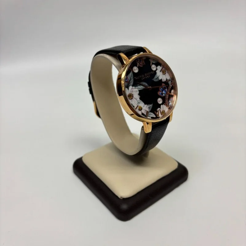 Olivia Burton Bejeweled Florals Leather Strap Watch