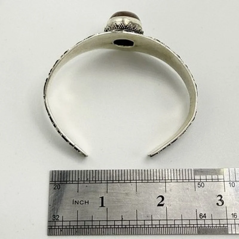 Handmade Sterling Silver 925 Filigree Cuff Bracelet Natural Brown Gemstone