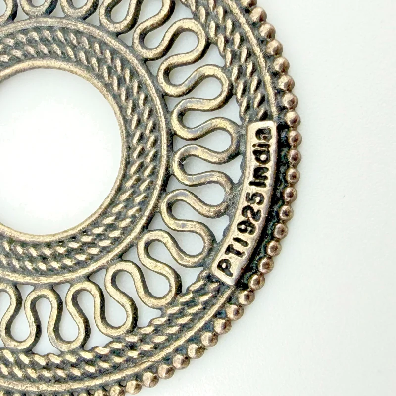 925 Sterling Silver PTI India Dangle Earrings Open-Circle Mandala Style