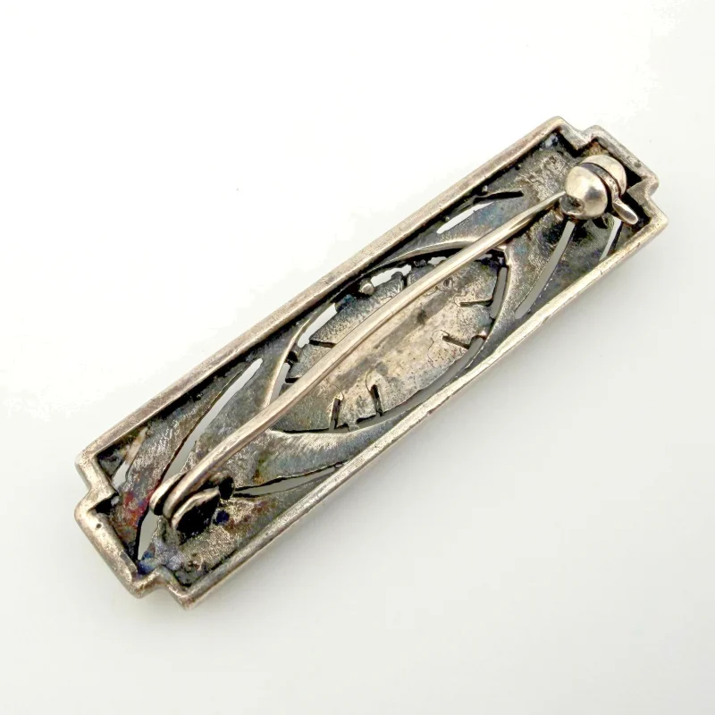 Vintage 30s Art Deco Sterling Silver Marcasites Bar Brooch Pin