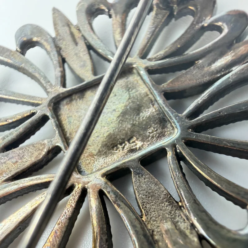 Vintage Art Deco Sterling Silver 925 Marcasite Flower Square Pin Brooch