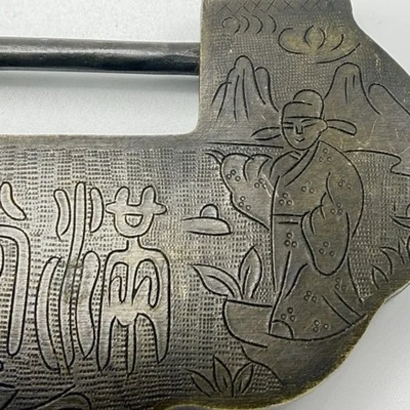 Rare Antique Chinese Engraved Figural Padlock Exceptional Asian Collector Piece