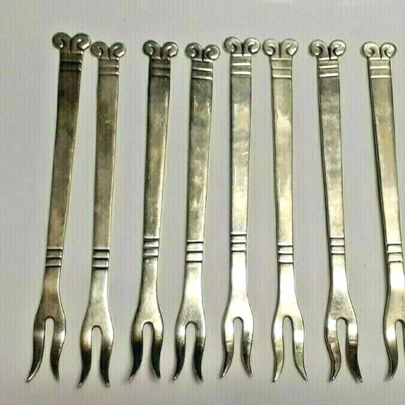 Vintage Aztec Sundial H'orderves Forks Taxco Mexico Sterling Silver 925 