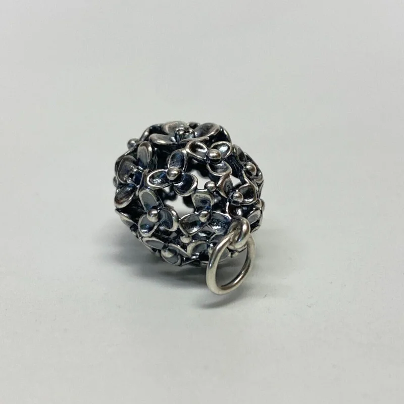 PANDORA 925 Sterling Silver Real Black Spinel Gem Wanda's Garden Flower Pendant