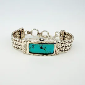 Vintage J. Jill Sterling Silver Turquoise Dial Chain Bracelet Watch Japan Quartz