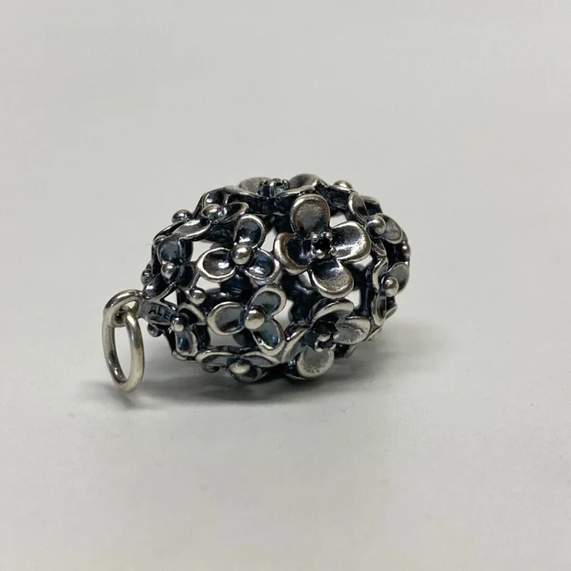 PANDORA 925 Sterling Silver Real Black Spinel Gem Wanda's Garden Flower Pendant