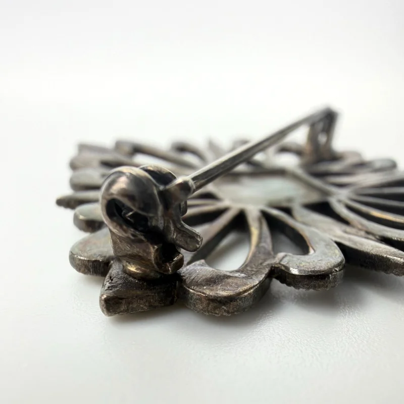 Vintage Art Deco Sterling Silver 925 Marcasite Flower Square Pin Brooch
