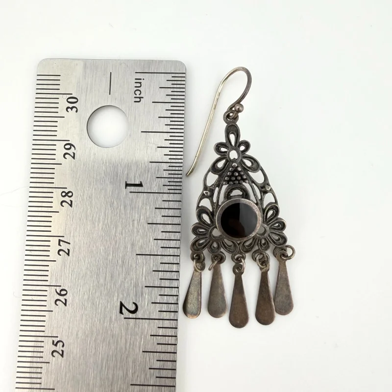 Oxidized Sterling Silver Black Onyx Chandelier Dangle Earrings - 925 China