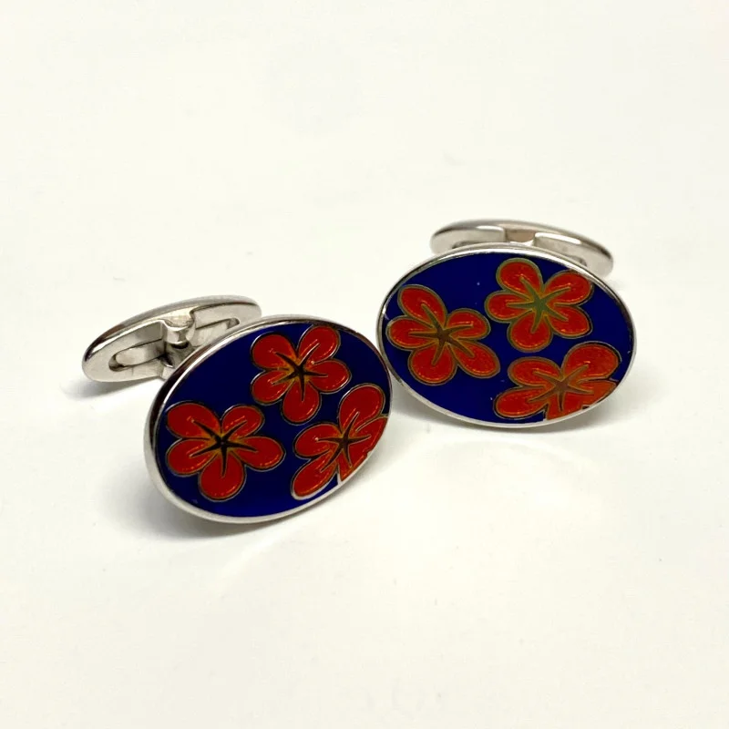 Sterling Silver Red Blue Enamel Cufflinks
