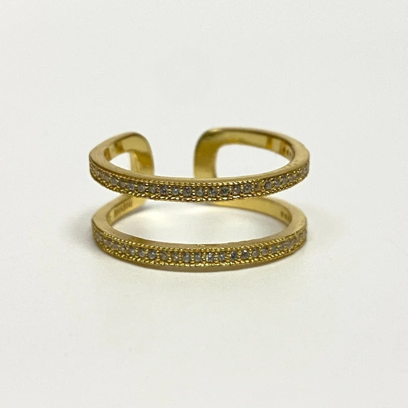 Yellow Gold Plated Double Band Cubic Zirconia .925 Silver Ring Sizes 8