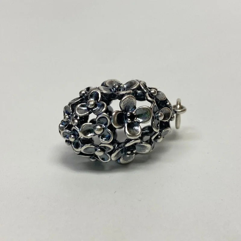 PANDORA 925 Sterling Silver Real Black Spinel Gem Wanda's Garden Flower Pendant