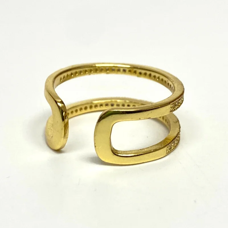 Yellow Gold Plated Double Band Cubic Zirconia .925 Silver Ring Sizes 8