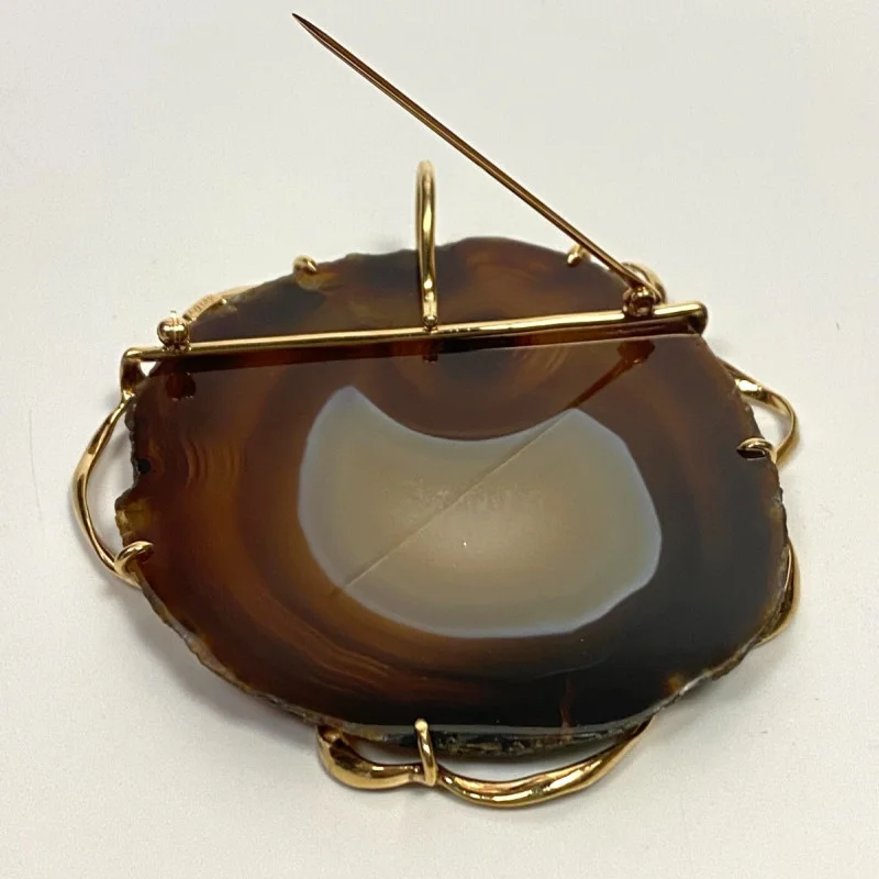 Brooch/Pendant Agate in 14 Kt Yellow Gold