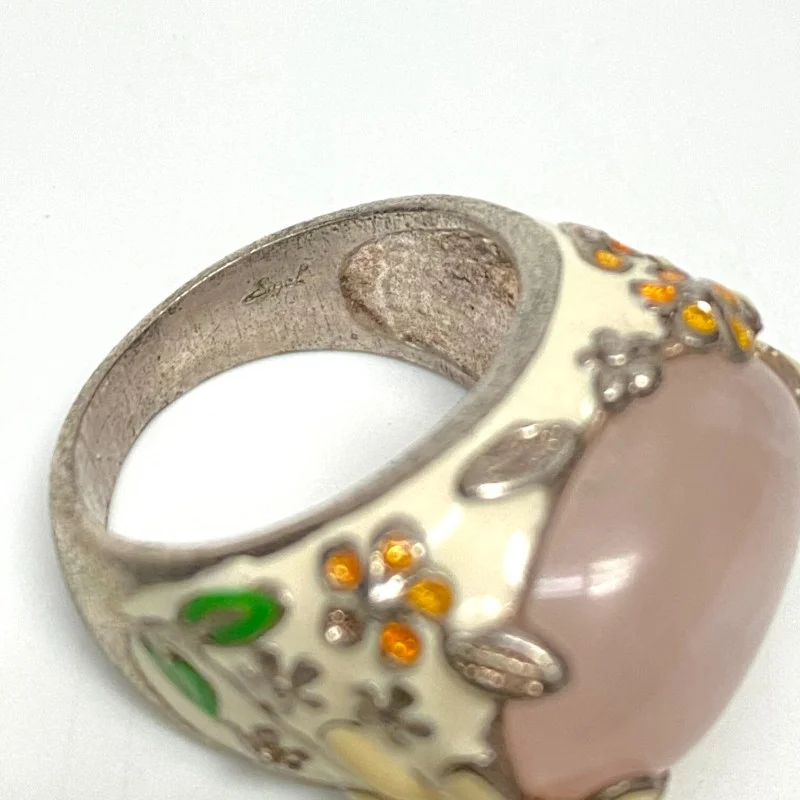 Beautiful David Sigal Sterling Silver 925 Rose Quartz Enamel Ring Size 7