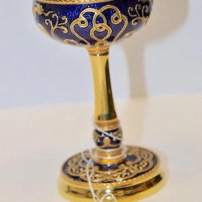 Russian silver 925 & 24k Gold Plated Wine Chalice Enamel Small Bird Filigree