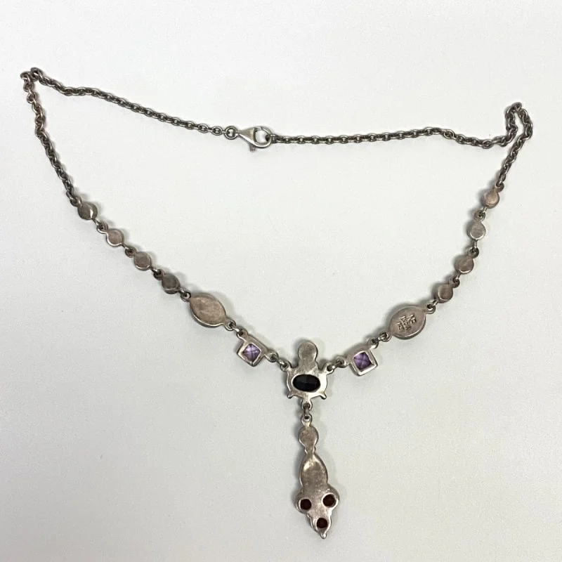 NICKY BUTLER STERLING UNUSUAL FESTOON DRAPE MOONSTONE, GARNET 17 NECKLACE