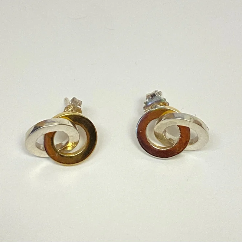 Gold Tone over Sterling Silver Two-Tone Double Circle Polished Stud Earrings