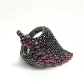 Sterling Silver Black Onyx and Rubies Ring