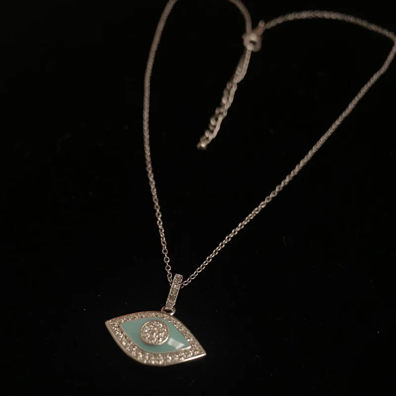 Silver 925 and White Sapphire, Celestial Protector Eye Chain Pendant 18 inches