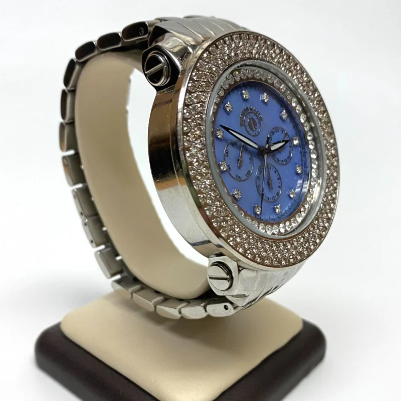Techno Watch Blue Dial with 4ct Diamonds, 50 mm