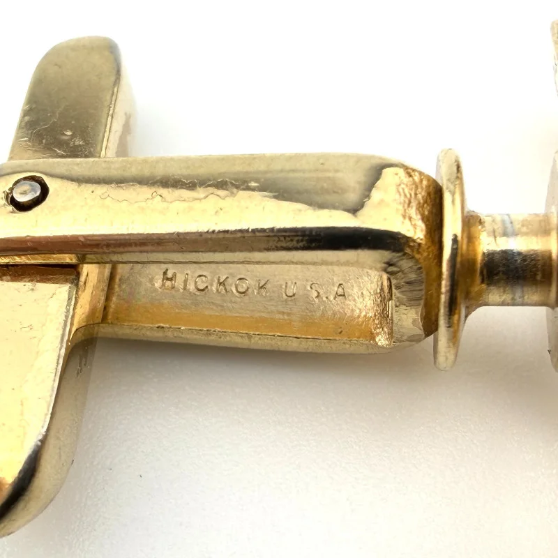 Vintage Golden Hickok Cufflinks USA Deco Style With Ruby Color Stones