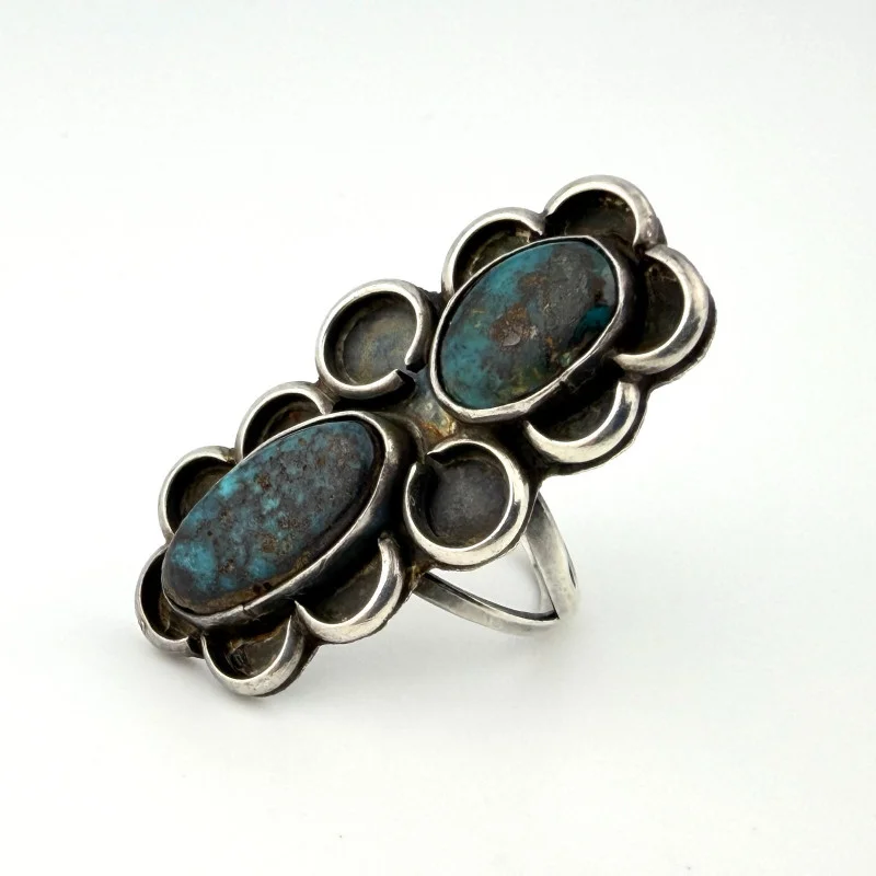 Handmade 925 Sterling Silver Vintage Blue Turquoise Ring Native American Size 10