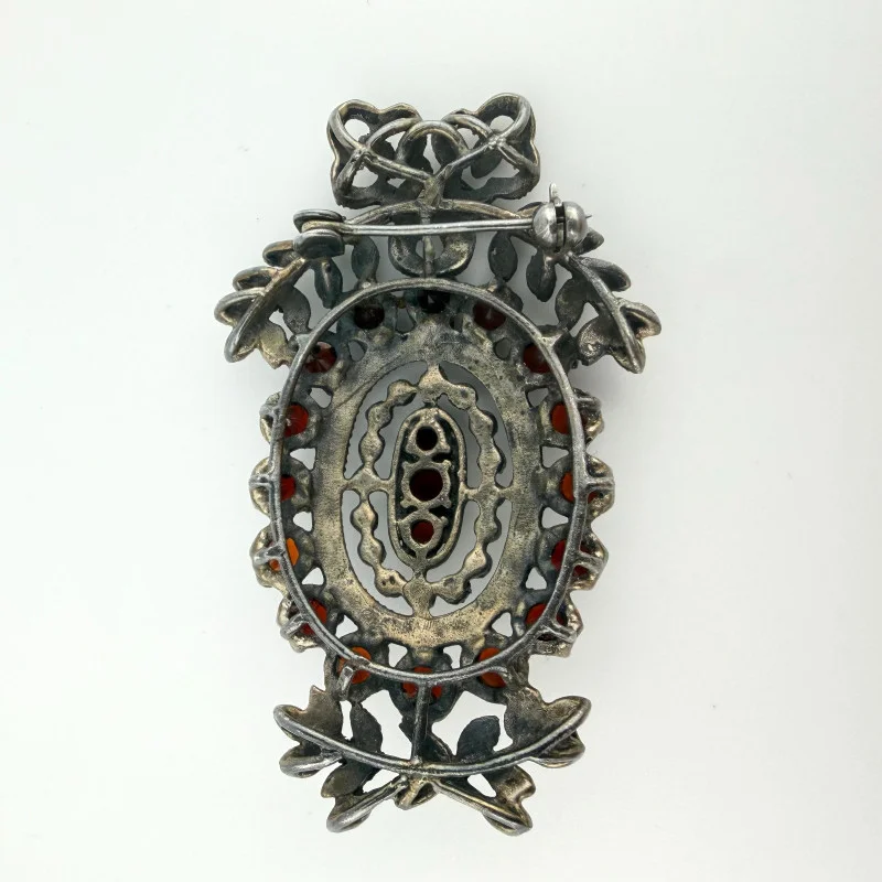 Vintage 925 Sterling Silver Marcasite & Garnet Convertible Pendant Brooch