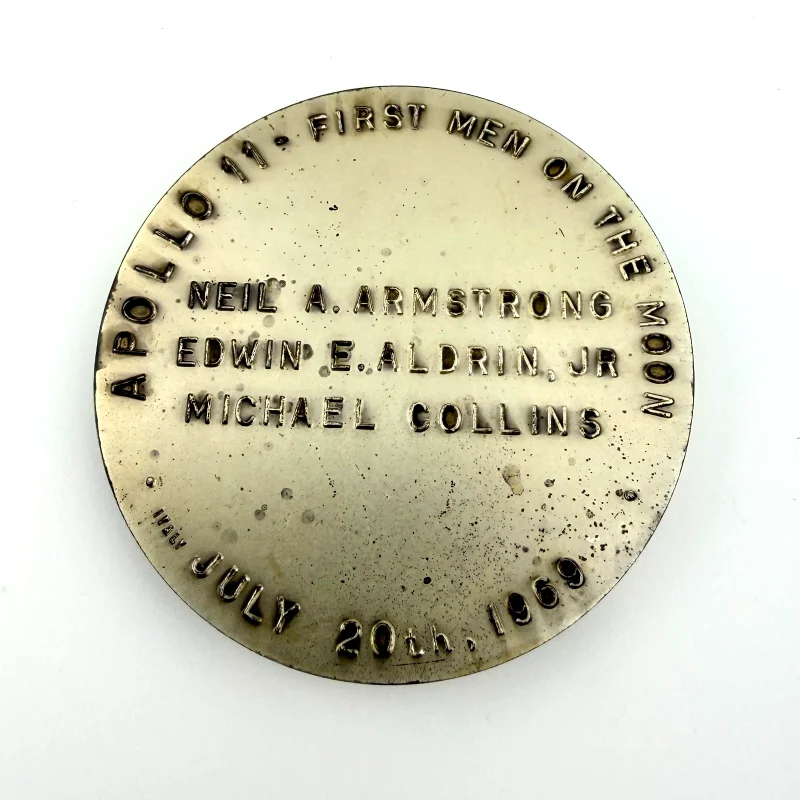 Apollo 11 NASA Space Moon High Relief Medal 2" Silvered Bronze Coin Medallion