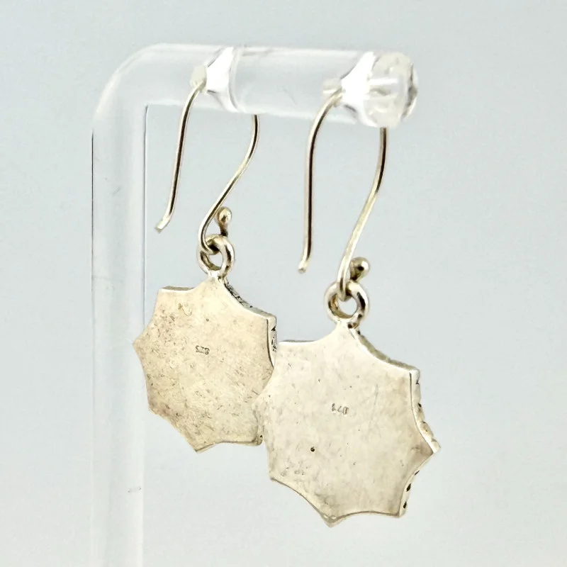 Vintage Sterling Silver Om Symbol Radiating Sunburst Earrings - French Wire Hook