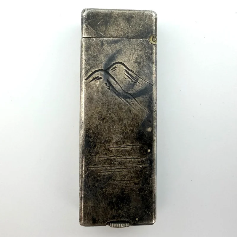 Vintage Sterling Silver Japanese Lighter Taiyo Geisha Kimono Engraved Flip-Top