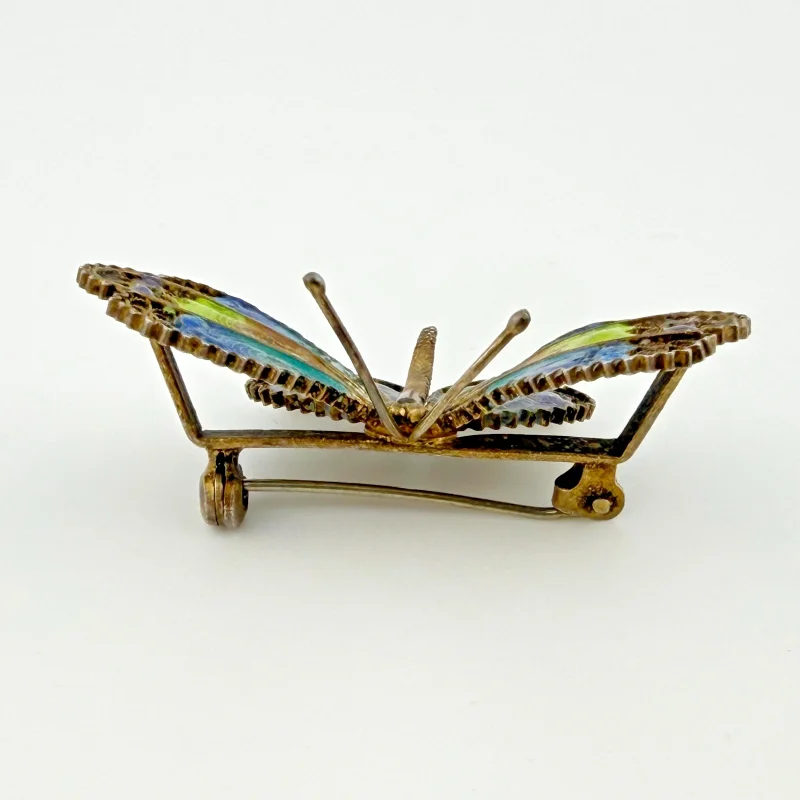 Vintage Butterfly Brooch Pin Chinese Export 800 Silver Filigree Plique-a-jour
