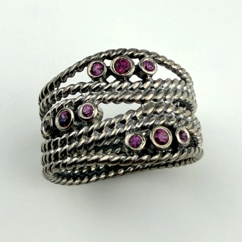 Pandora Sterling Silver Pink Rhodolite Gemstone Hidden Romance Wrap Ring Size 7