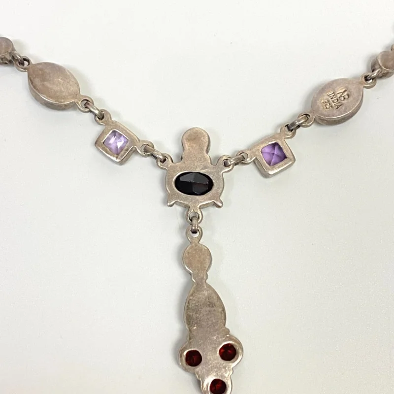 NICKY BUTLER STERLING UNUSUAL FESTOON DRAPE MOONSTONE, GARNET 17 NECKLACE