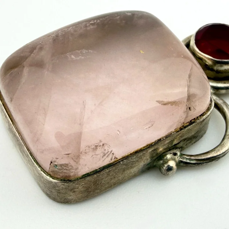 Vintage Handmade 925 Silver Pendant with Pink Spinel & Red Garnet