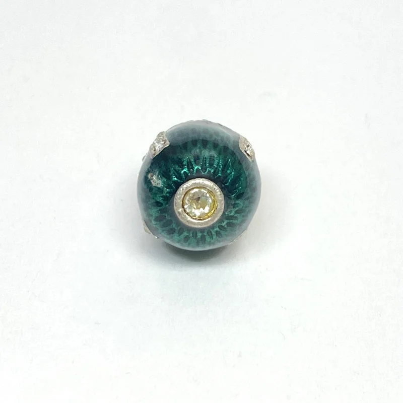 Antique Sterling Silver Green/Plum Colored Diamond Studded Enamel Egg