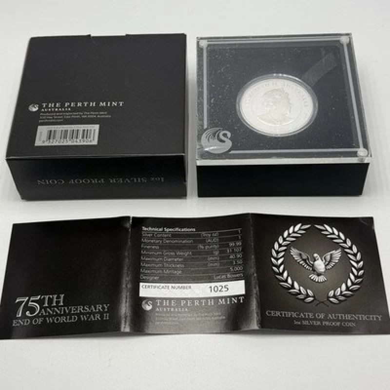 2020 Perth Mint End of WWII 75th Anniversary 1oz .9999 Silver Proof Coin OGP COA