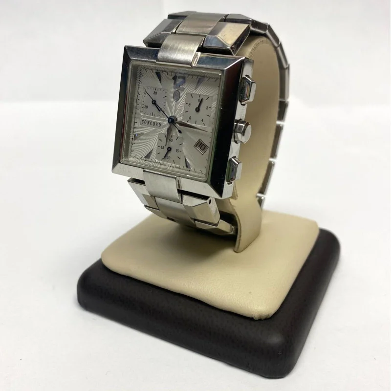 Rare Square Concord Swiss Chronograph LaScala Guilloc Date Dial,Sapphire Crystal