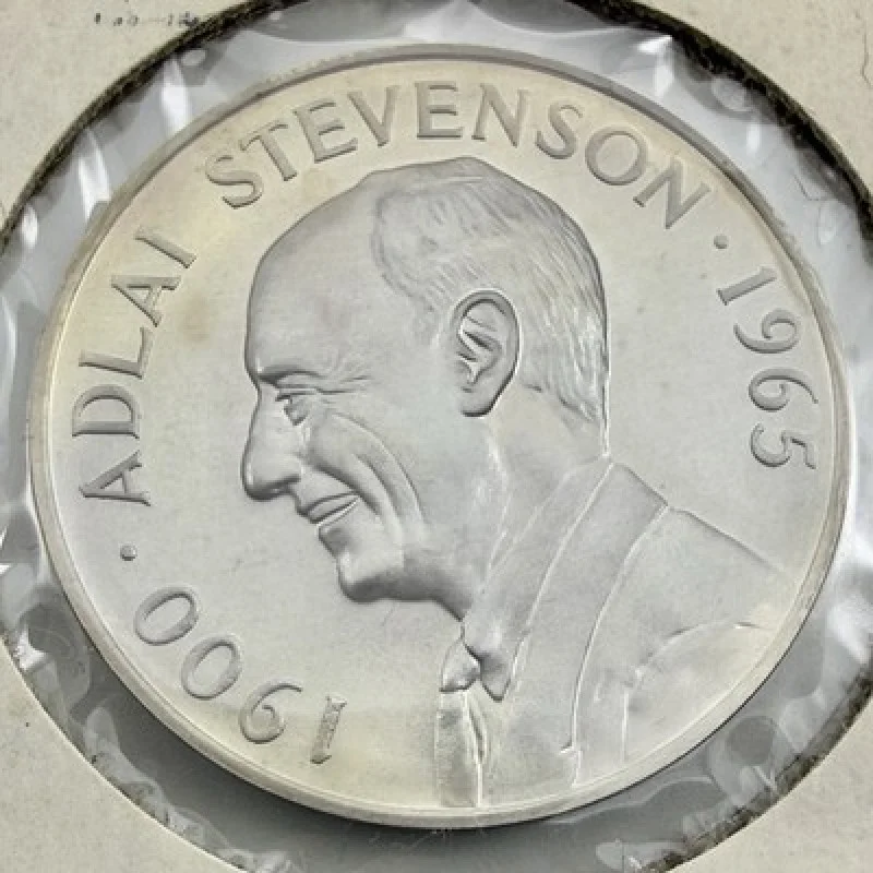 1965 Adlai Stevenson Sterling Silver Heraldic Art Medal 33mm Original Holder UNC