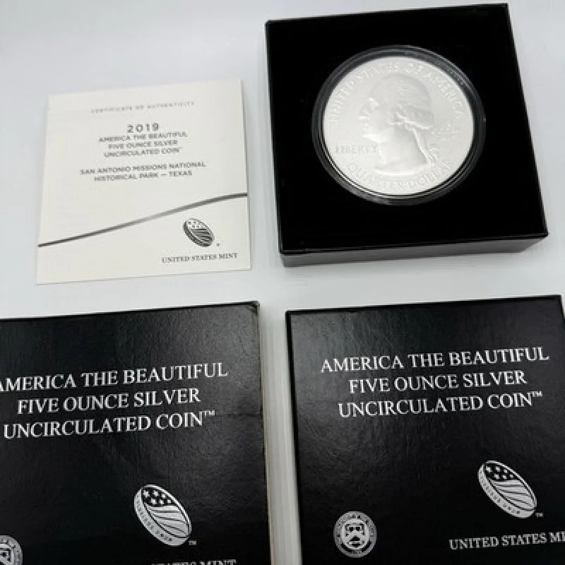 2019-P ATB 5 Oz Silver San Antonio Missions Quarter w/ OGP & COA Uncirculated