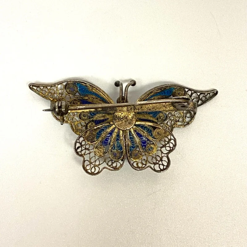 Vintage 800 Silver and Enamel Butterfly Pin